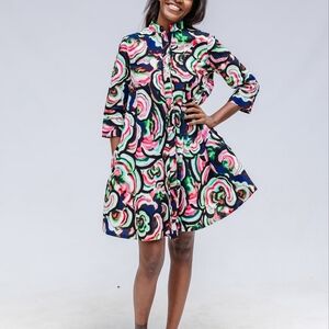 Zuri "MUSE" Floral Watercolor Blouse in Black, Pink & Green XL LONG